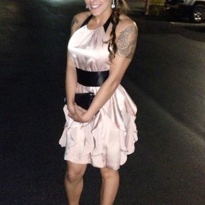 Blush and black halter BCBG dress